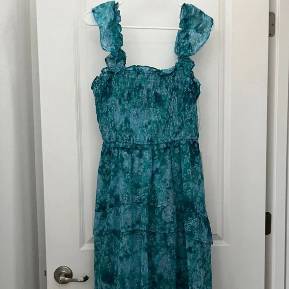 Turquoise High-Low Ruffle Dress - Picture 1 of 4